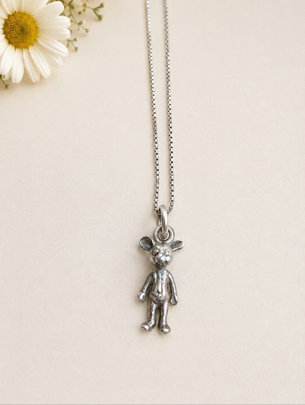 Vintage 925 Italy Silver Mouse Pendant Necklace 🐭